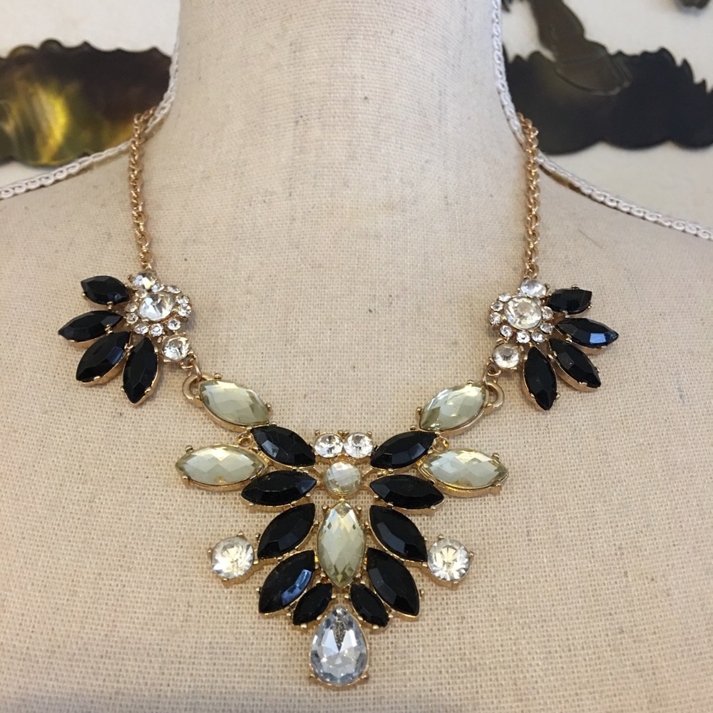 Black white and cream faceted stone bling necklace